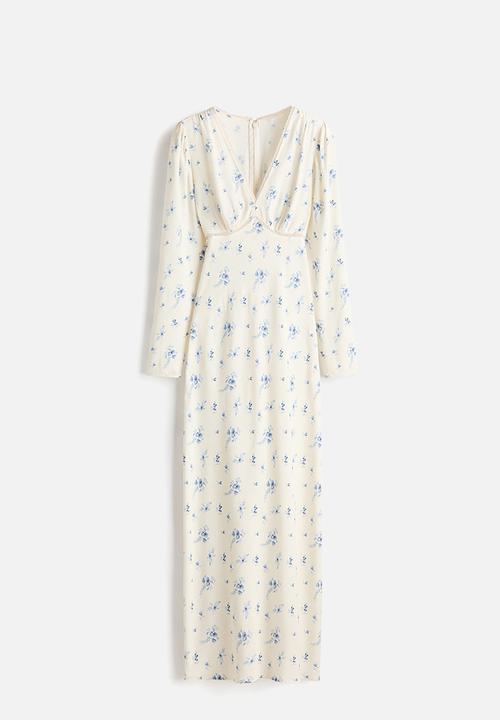 H&M - Long-sleeved viscose dress - white/floral
