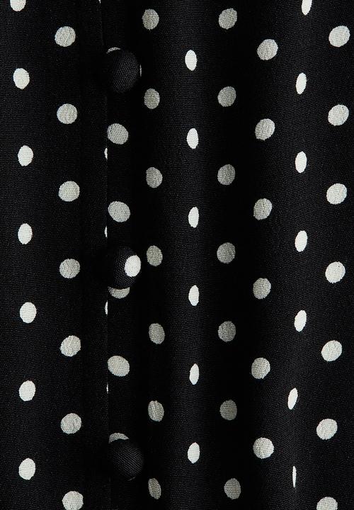 H&M - Long-sleeved viscose dress - black/spotted
