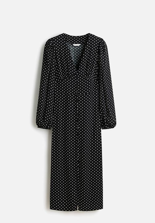H&M - Long-sleeved viscose dress - black/spotted