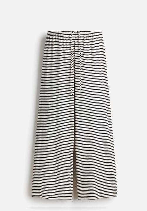 H&M - Ribbed drawstring trousers - white/striped