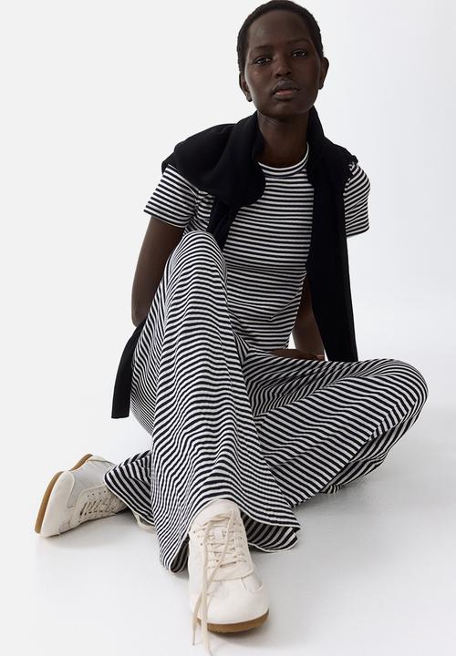 H&M - Ribbed drawstring trousers - navy blue/striped