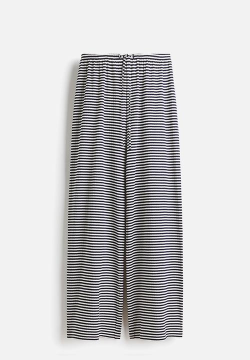 H&M - Ribbed drawstring trousers - navy blue/striped