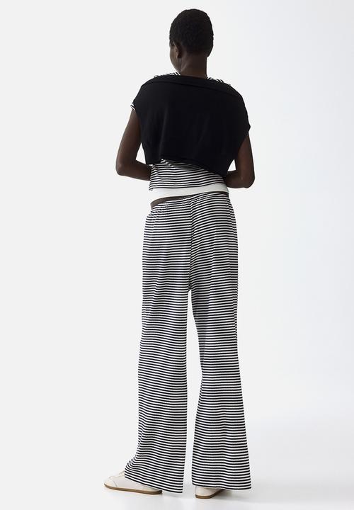 H&M - Ribbed drawstring trousers - navy blue/striped