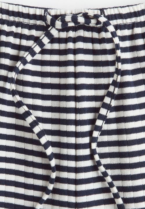 H&M - Ribbed drawstring trousers - navy blue/striped
