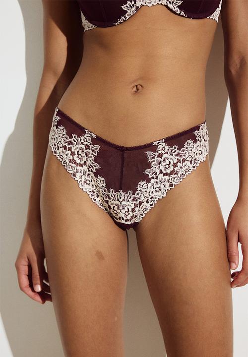 H&M - 2 Pack lace brazilian briefs - burgundy/cream