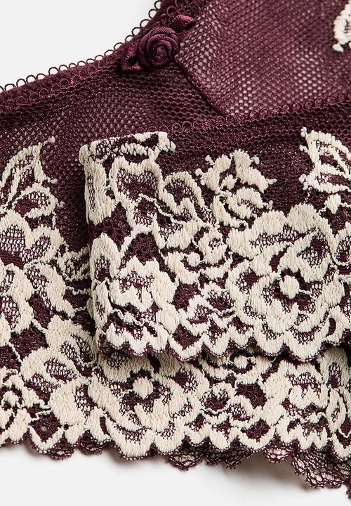 H&M - 2 Pack lace brazilian briefs - burgundy/cream