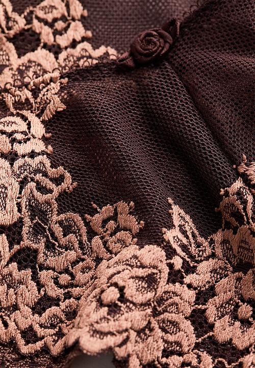 H&M - 2 Pack lace brazilian briefs - dark brown/old rose