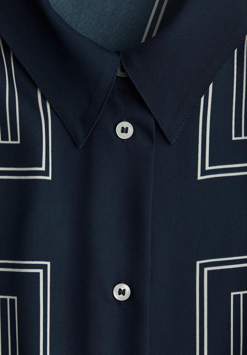 H&M - Oversized twill shirt - navy blue/patterned