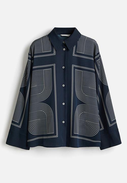 H&M - Oversized twill shirt - navy blue/patterned