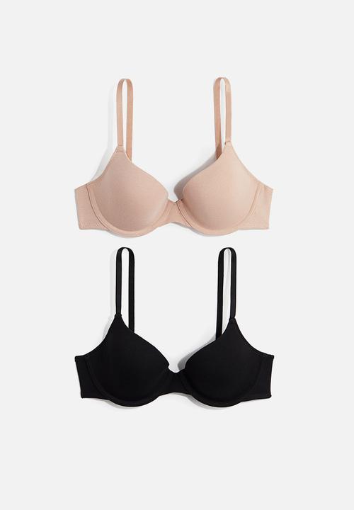 H&M - 2 Pack padded underwired cotton bras - beige/black