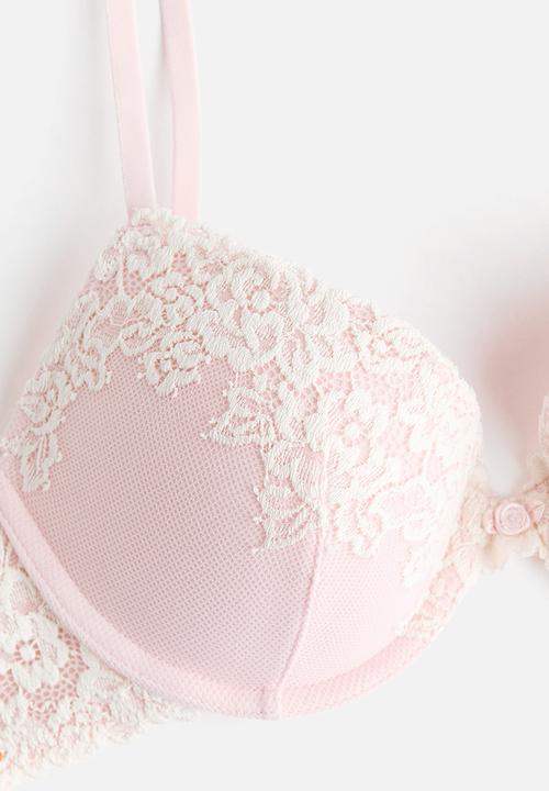 H&M - Lace push-up bra - powder pink/cream