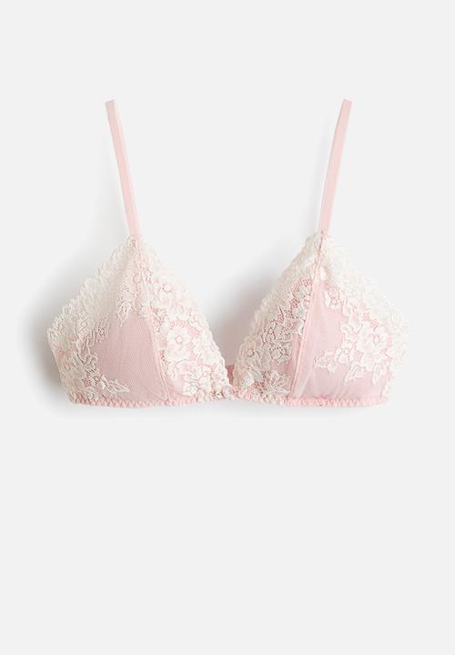 H&M - Padded soft lace bra - powder pink/cream