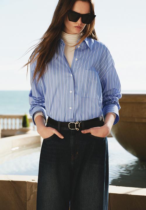 H&M - Oversized poplin shirt - blue/striped