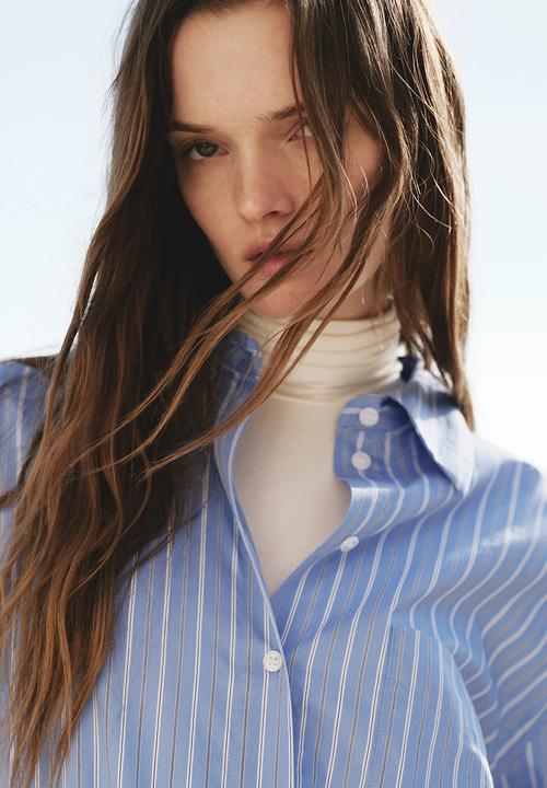 H&M - Oversized poplin shirt - blue/striped