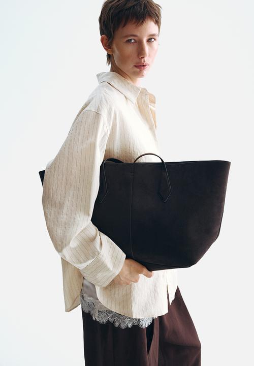 H&M - Oversized shirt - light beige/pinstriped