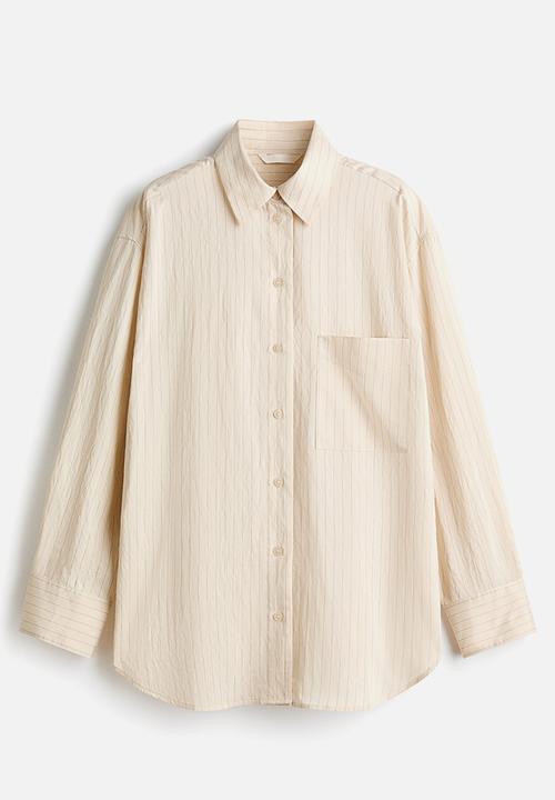 H&M - Oversized shirt - light beige/pinstriped