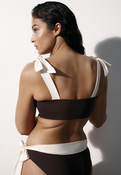 H&M - Padded tie-strap bikini top - dark brown/cream