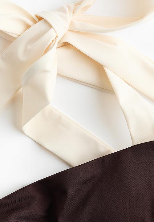H&M - Padded tie-strap bikini top - dark brown/cream