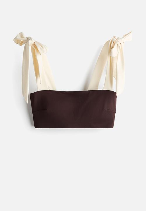 H&M - Padded tie-strap bikini top - dark brown/cream