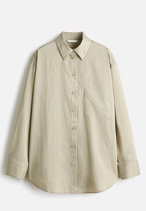 H&M - Oversized shirt - khaki beige/pinstriped