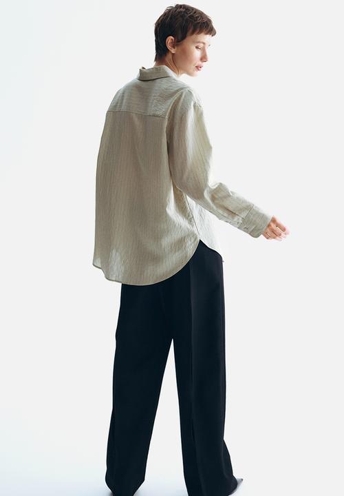 H&M - Oversized shirt - khaki beige/pinstriped