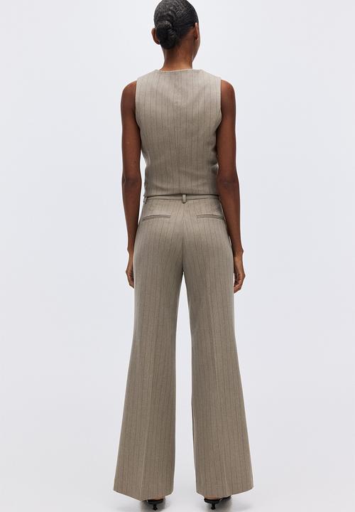 H&M - Flared trousers - greige/pinstriped