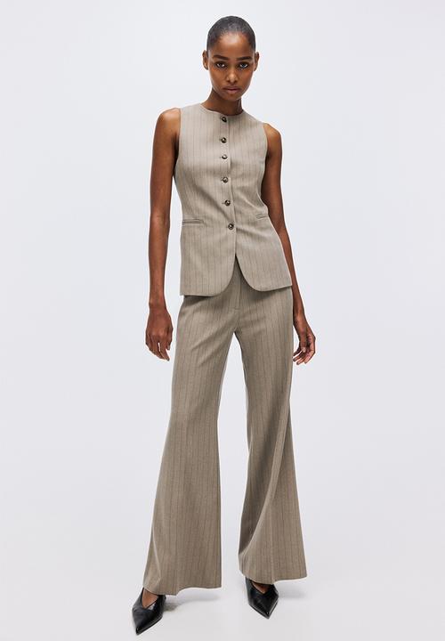 H&M - Flared trousers - greige/pinstriped