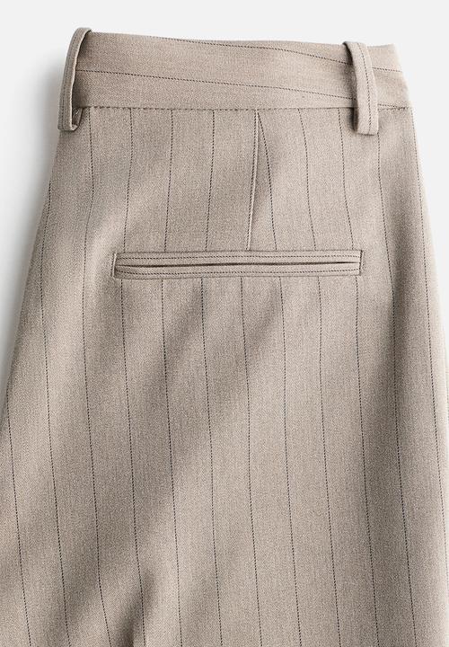 H&M - Flared trousers - greige/pinstriped