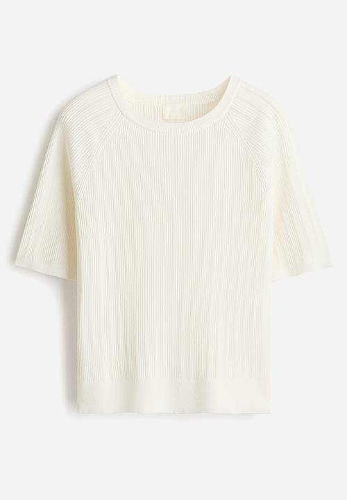H&M - Rib-knit t-shirt - cream