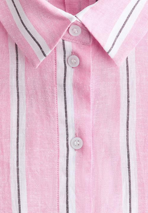 H&M - Oversized linen-blend shirt - light pink/striped