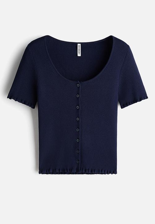 H&M - Short-sleeved rib-knit cardigan - dark blue
