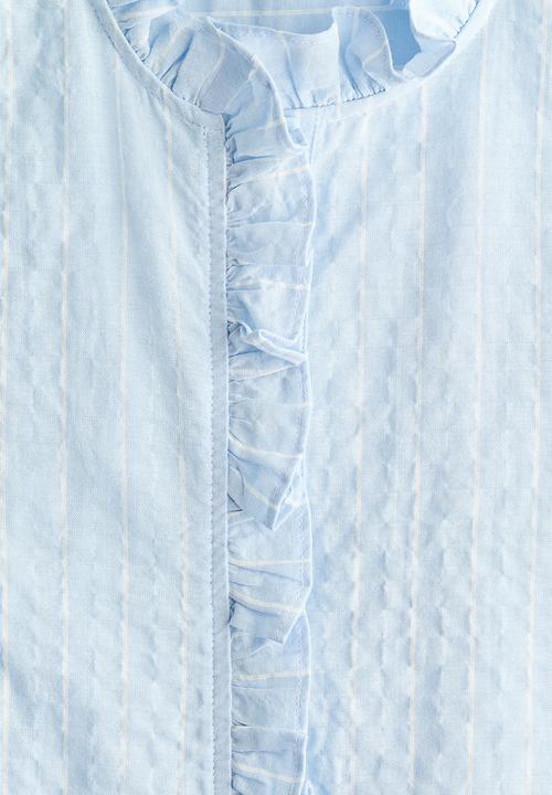 H&M - Frill-trimmed cotton blouse - light blue/striped