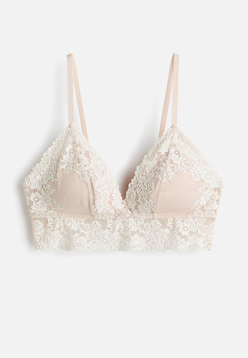 H&M - Padded soft lace bra - light beige/white