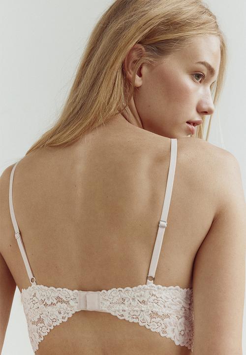 H&M - Padded soft lace bra - light beige/white