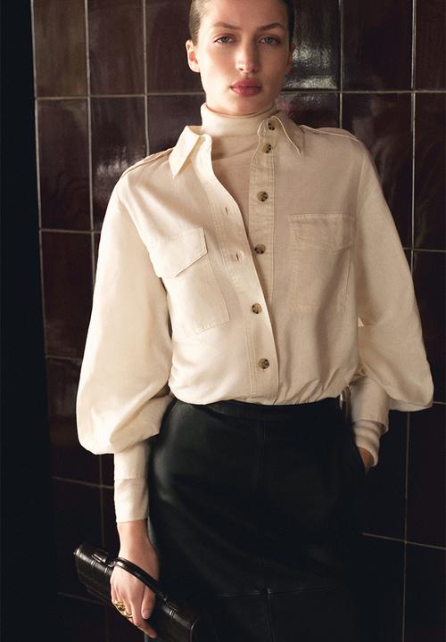 H&M - Linen-blend cargo shirt - cream