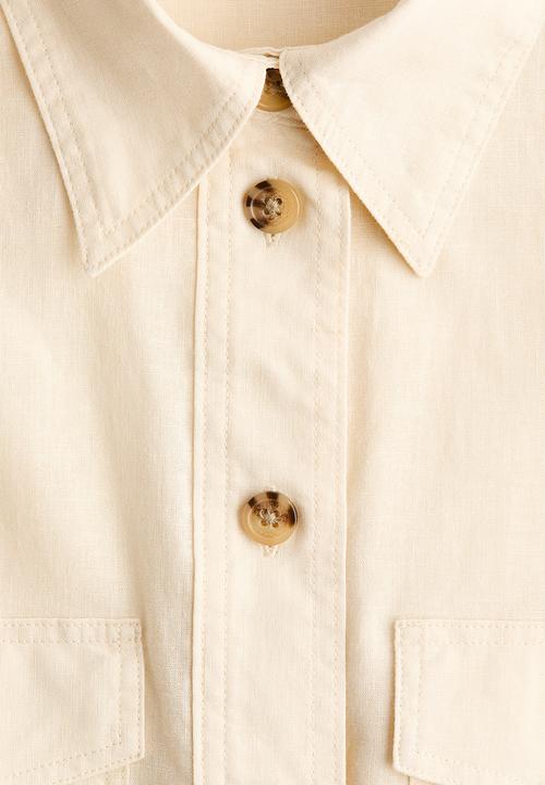H&M - Linen-blend cargo shirt - cream