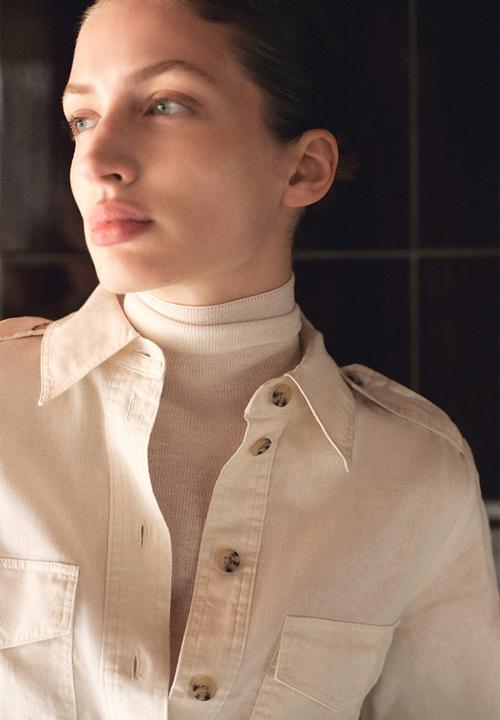 H&M - Linen-blend cargo shirt - cream