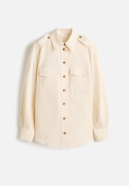 H&M - Linen-blend cargo shirt - cream