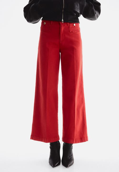H&M - Wide high waist ankle jeans - bright red