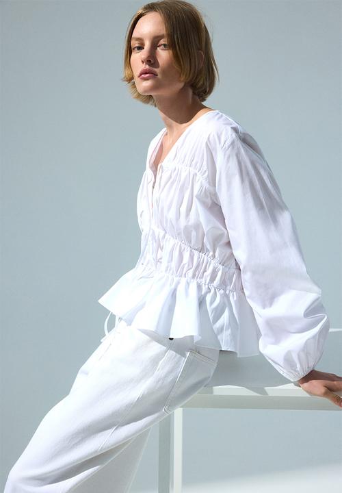 H&M - Drawstring poplin blouse - white