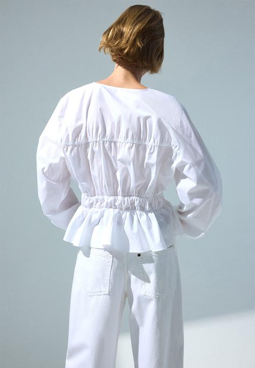 H&M - Drawstring poplin blouse - white