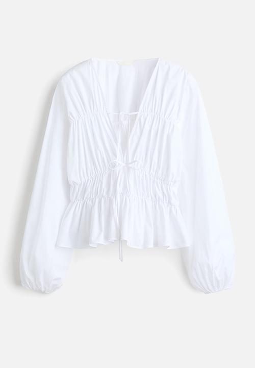H&M - Drawstring poplin blouse - white