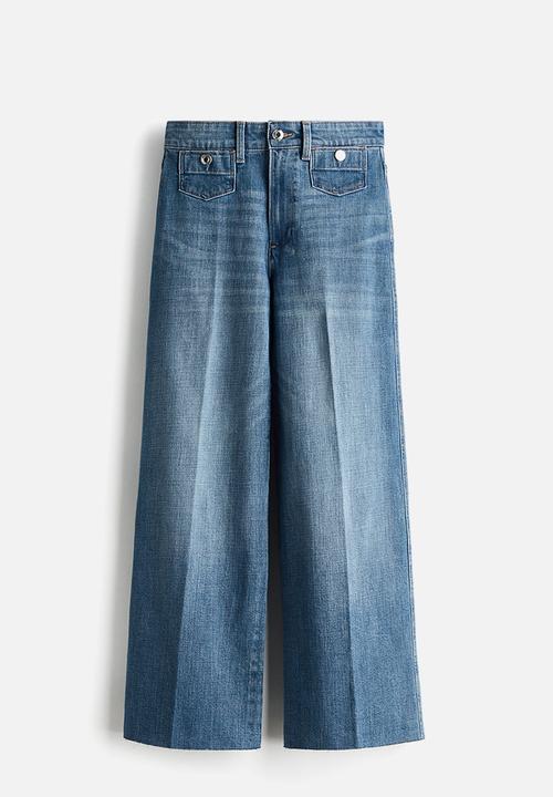 H&M - Wide high waist ankle jeans - denim blue