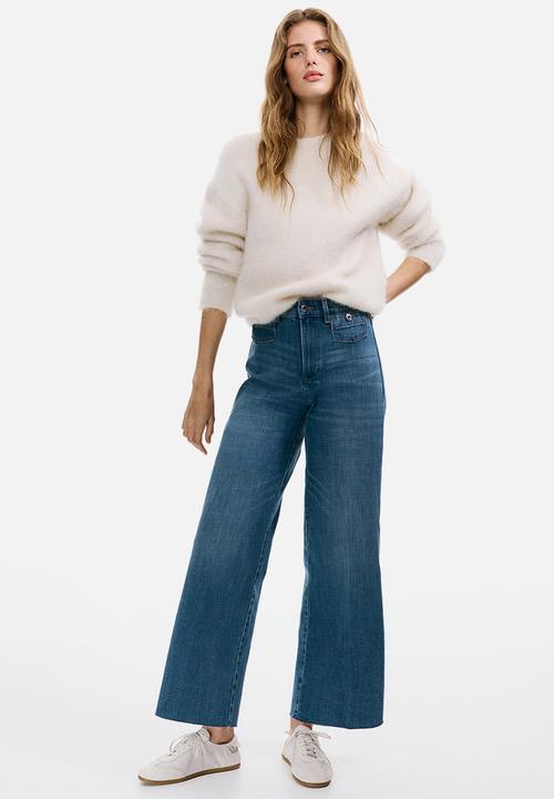 H&M - Wide high waist ankle jeans - denim blue