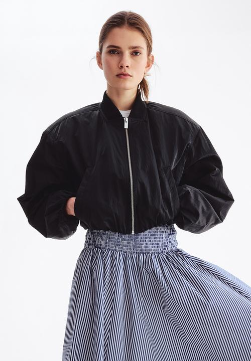H&M - Smocked-waist skirt - navy blue/striped