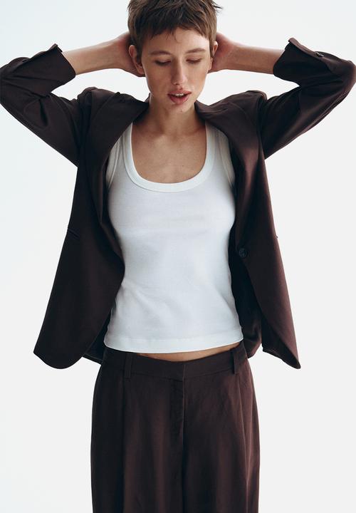 H&M - Linen-blend blazer - dark brown