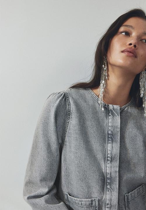 H&M - Puff-sleeved denim jacket - washed grey