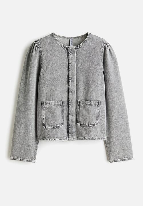H&M - Puff-sleeved denim jacket - washed grey