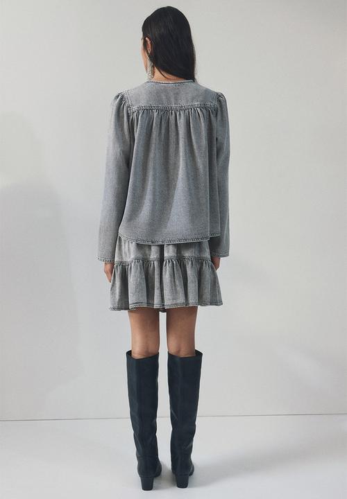 H&M - Puff-sleeved denim jacket - washed grey