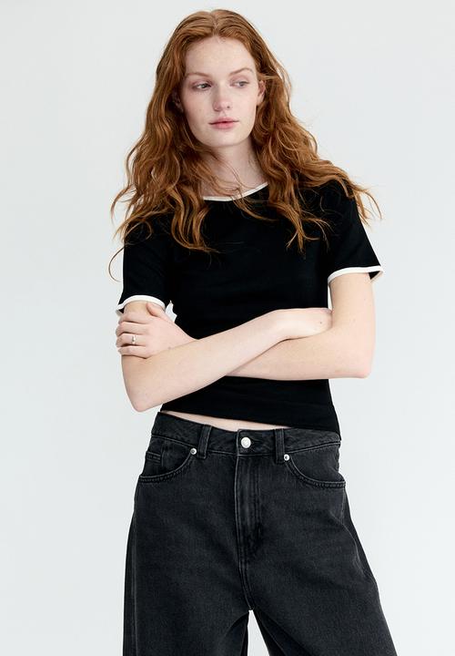 H&M - Fine-knit t-shirt - black